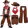  Halloween Cowboy Costume for Boys, Kids Cowboy Costume Set, Brown Western Style Cowboy Outfit with Cowboy Hat for Toddler Dress-up Party Cosplay