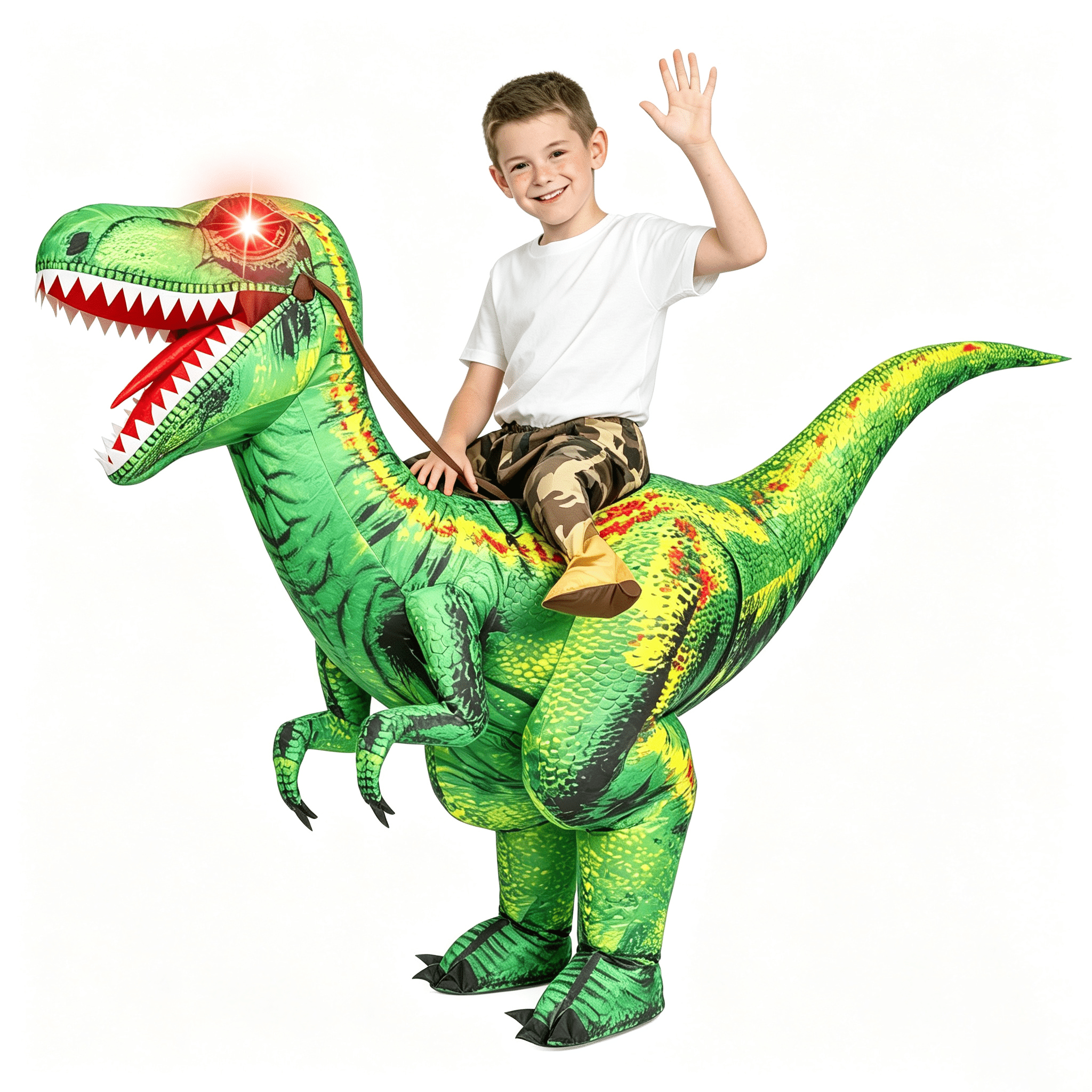 Tinyterrors™ Kids Inflatable Dinosaur Costume with LED Light Up Eyes,Blow Up Ride-On Dinosaur Skeleton Costume for Halloween Party,Cosplay and Themed Dress Up