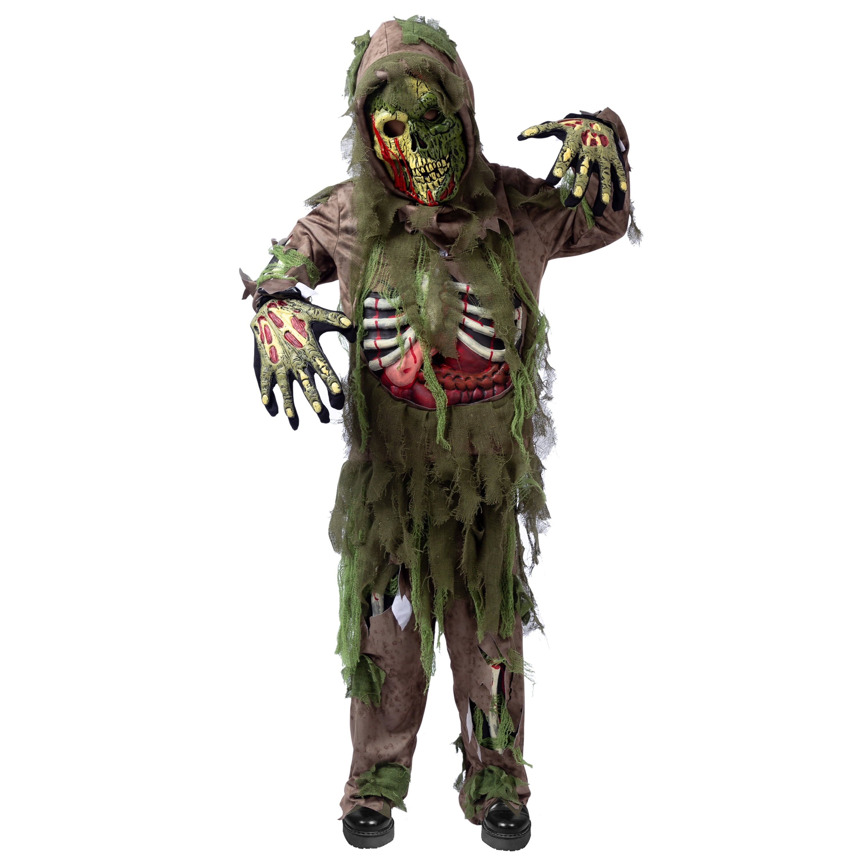  Halloween Swamp Skeleton Living Dead Zombie Costume for Boys, Scary Zombie Costume for Kids Halloween Monster Themed Party Dress Up