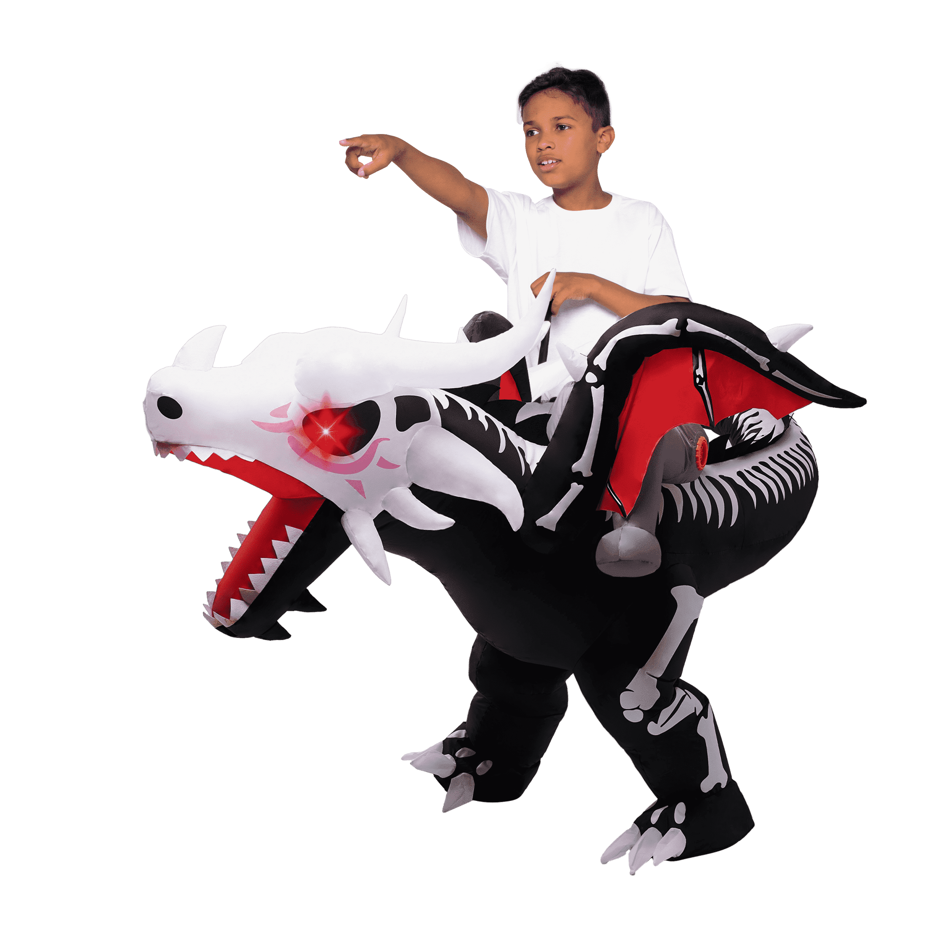  Kids Inflatable Dinosaur Costume with LED Light Up Eyes,Blow Up Ride-On Dinosaur Skeleton Costume for Halloween Party,Cosplay and Themed Dress Up