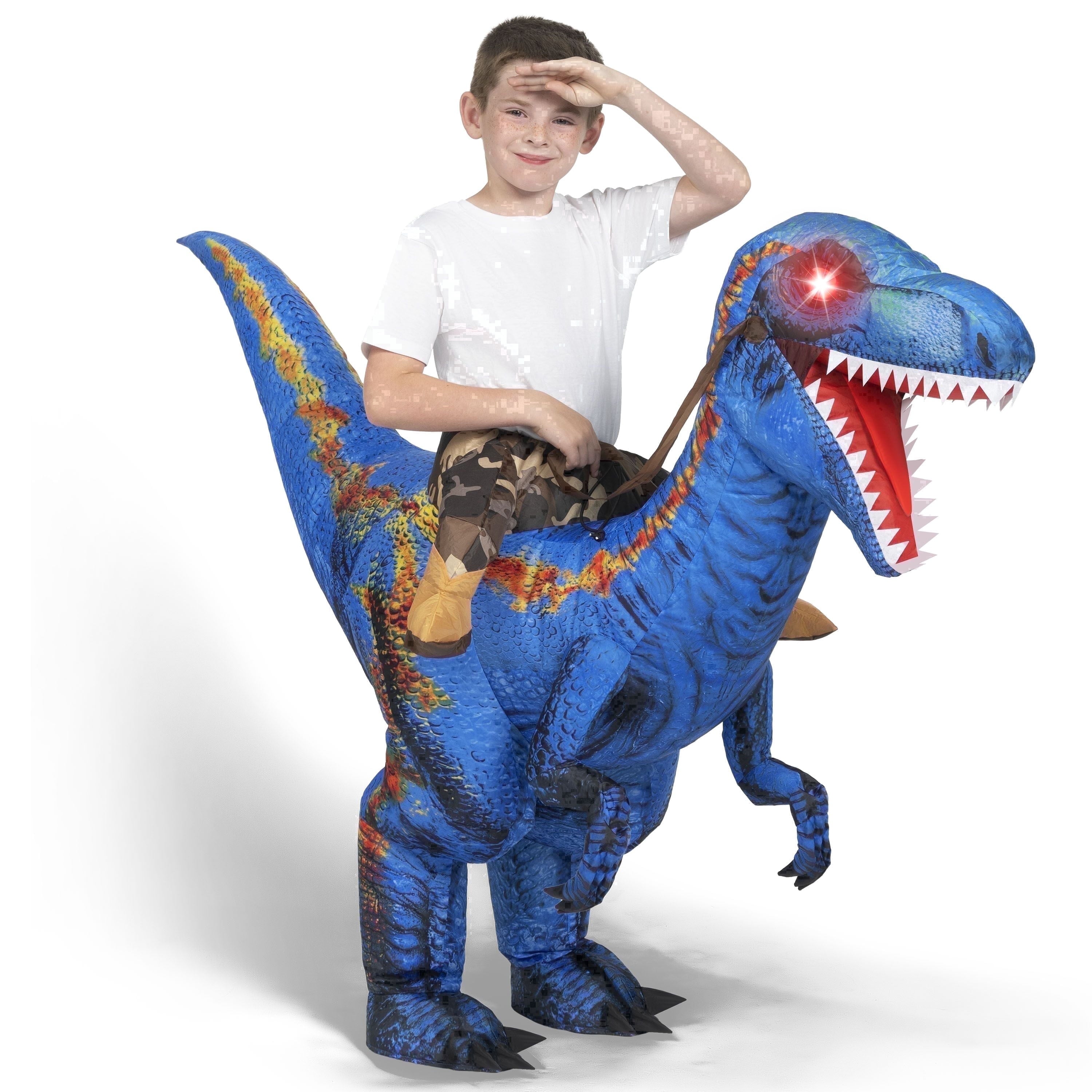 Tinyterrors™ Kids Inflatable Dinosaur Costume with LED Light Up Eyes,Blow Up Ride-On Dinosaur Skeleton Costume for Halloween Party,Cosplay and Themed Dress Up