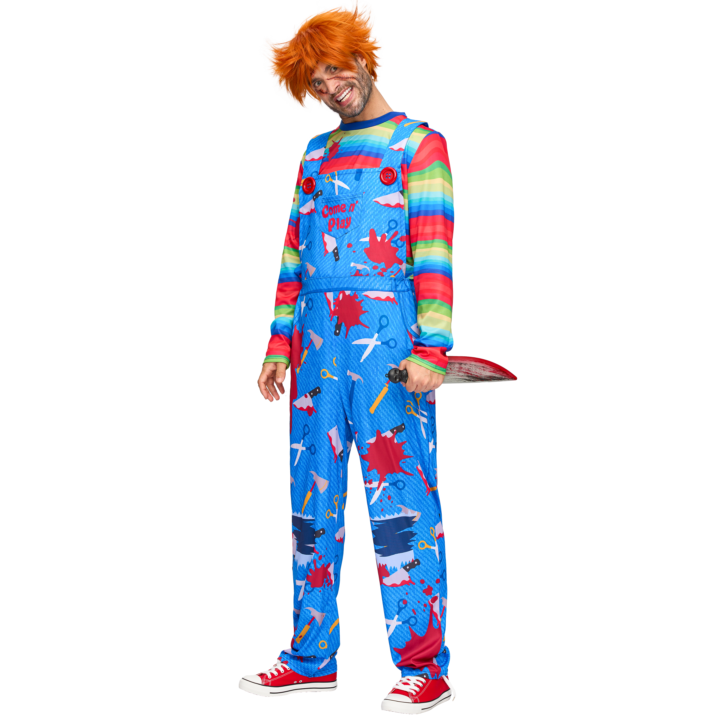  Men Killer Doll Costumes, Creepy Doll Costume for Adult Halloween Dress up Party Cosplay, Family Matching Costumes