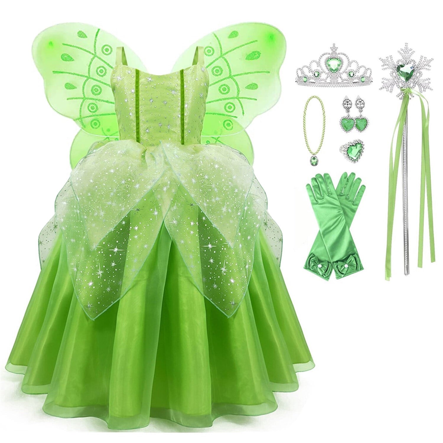  Princess Dress Party Costume for Little Girls Fancy Christmas/Halloween Child Role Play Green Fairy Skirt with Luxury Accessories Outfits,2/3t