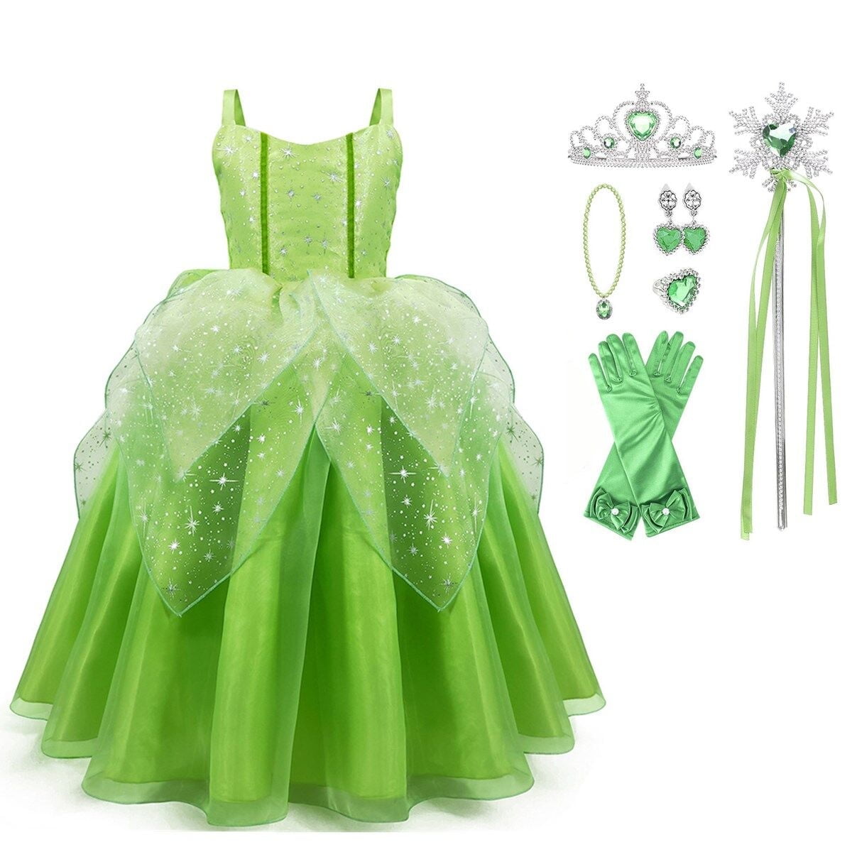 Tinyterrors™ Princess Dress Party Costume for Little Girls Fancy Christmas/Halloween Child Role Play Green Fairy Skirt with Luxury Accessories Outfits,2/3t