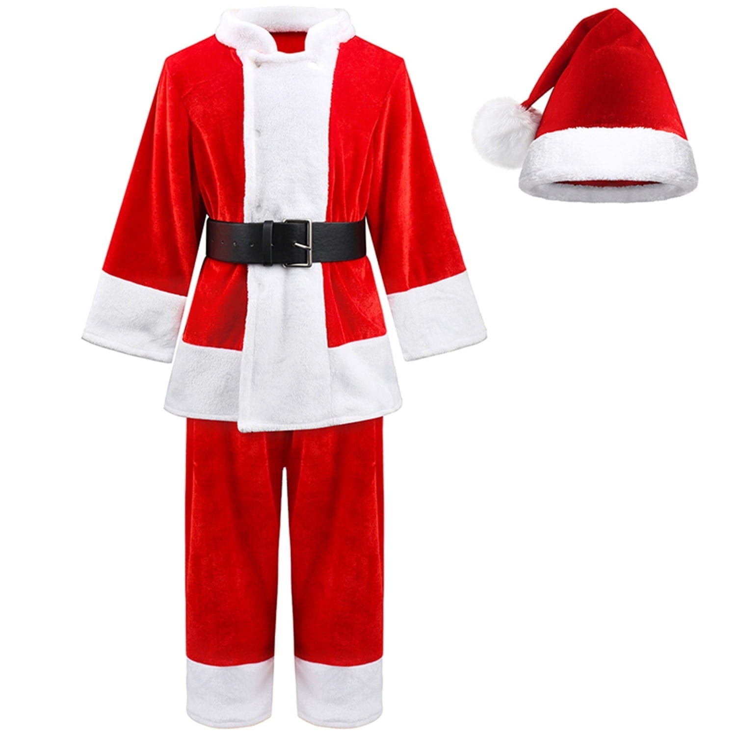  Child Santa Suit Deluxe Plush Christmas Childrens Santa Claus Kids Halloween Costume Cosplay for 4+ years