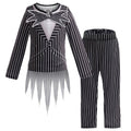Kids Gothic Skeleton Costume Set 2PC Halloween Christmas Cosplay Outfit Black Striped Tuxedo Role Play Dress Up for Boys Girls Toddlers