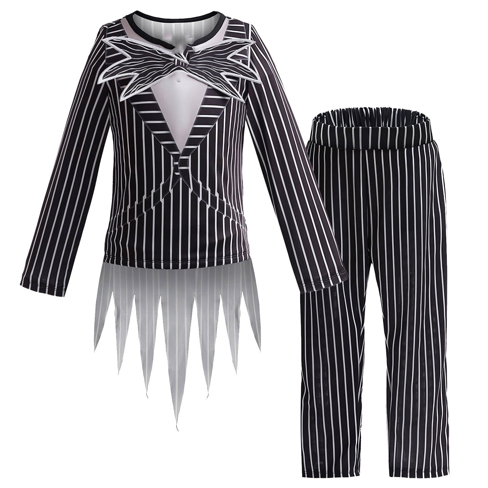 Kids Gothic Skeleton Costume Set 2PC Halloween Christmas Cosplay Outfit Black Striped Tuxedo Role Play Dress Up for Boys Girls Toddlers