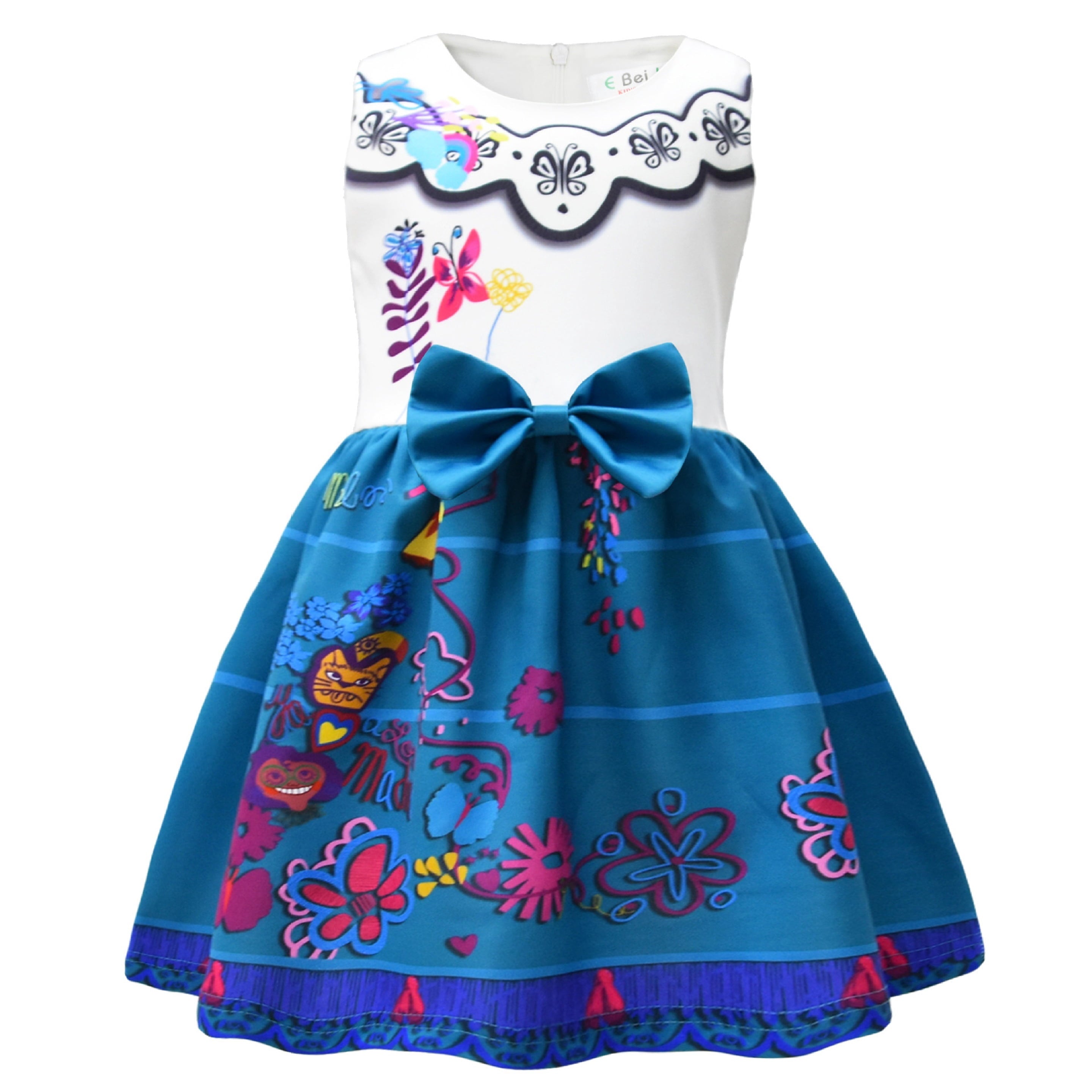 Little Girls Sleeveless Bowknot Print Princess Dress