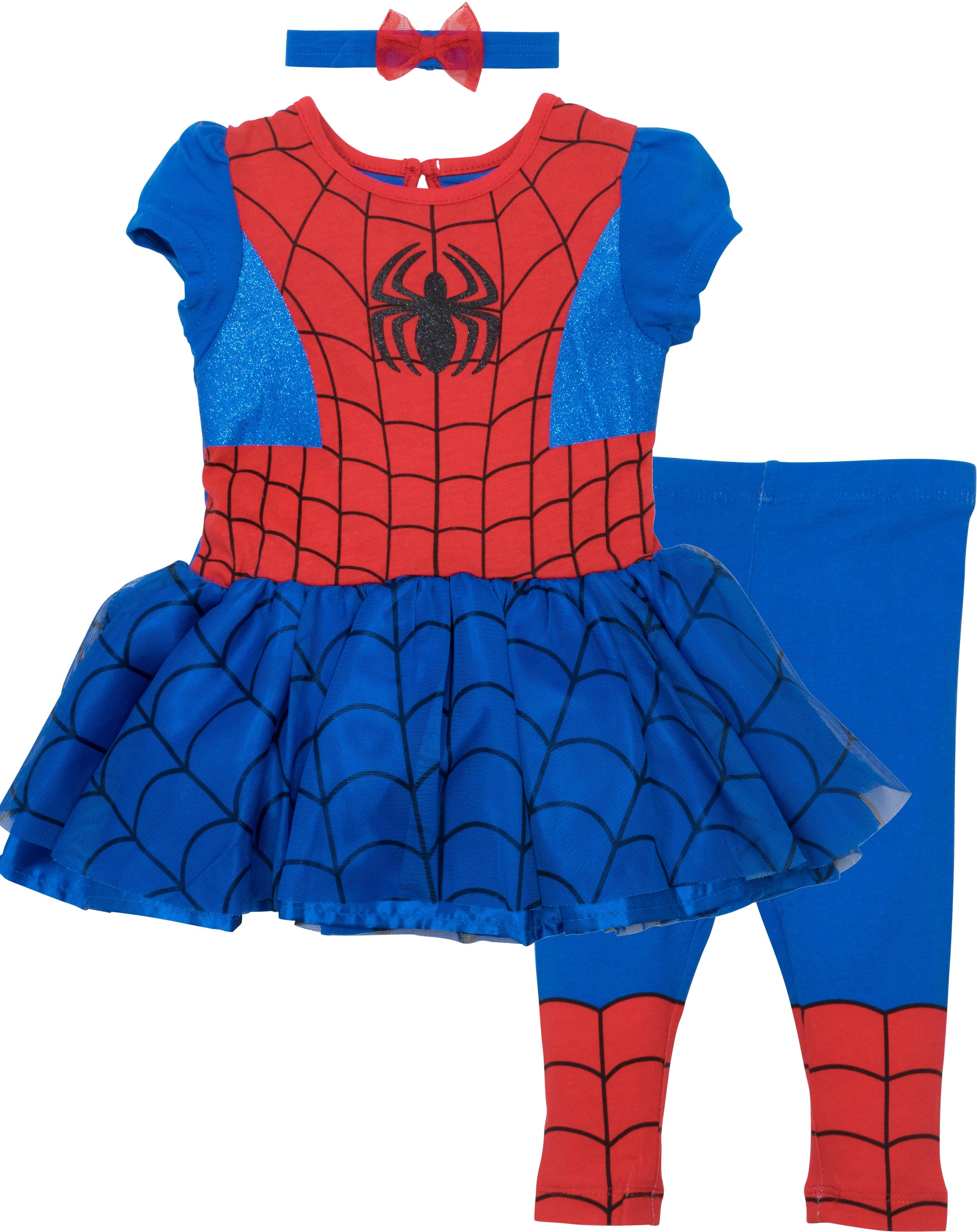 Marvel Spiderman Toddler Girls' Costume Dress, Leggings and Headband Set (2T)
