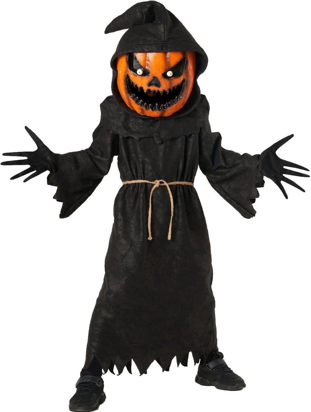  Kids Evil Pumpkin Monster Costume Boy Girl Jack Lantern Halloween Fancy Dress Black/Orange L