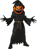  Kids Evil Pumpkin Monster Costume Boy Girl Jack Lantern Halloween Fancy Dress Black/Orange L