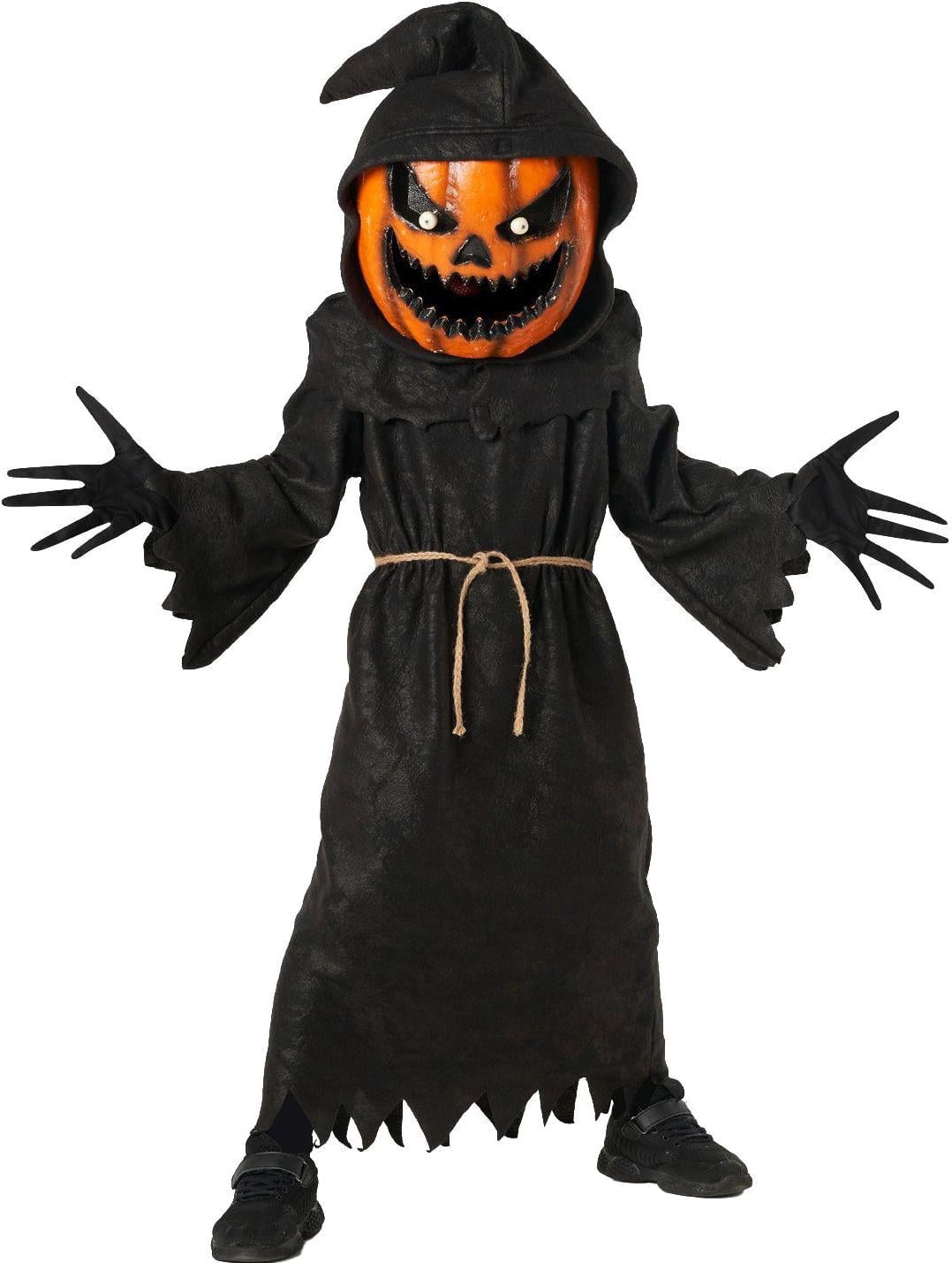  Kids Evil Pumpkin Monster Costume Boy Girl Jack Lantern Halloween Halloween Black/Orange M