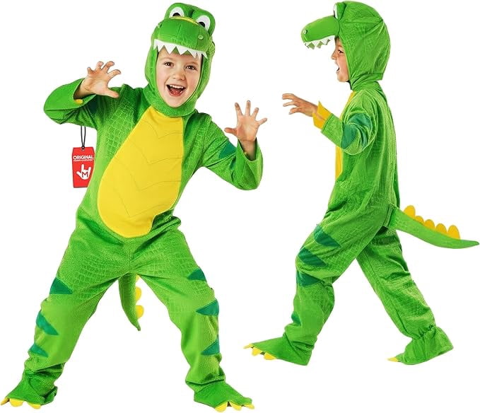  Kids Green T Rex Costume Boys Girls Dinosaur Jumpsuit Fancy Dress Halloween Green M