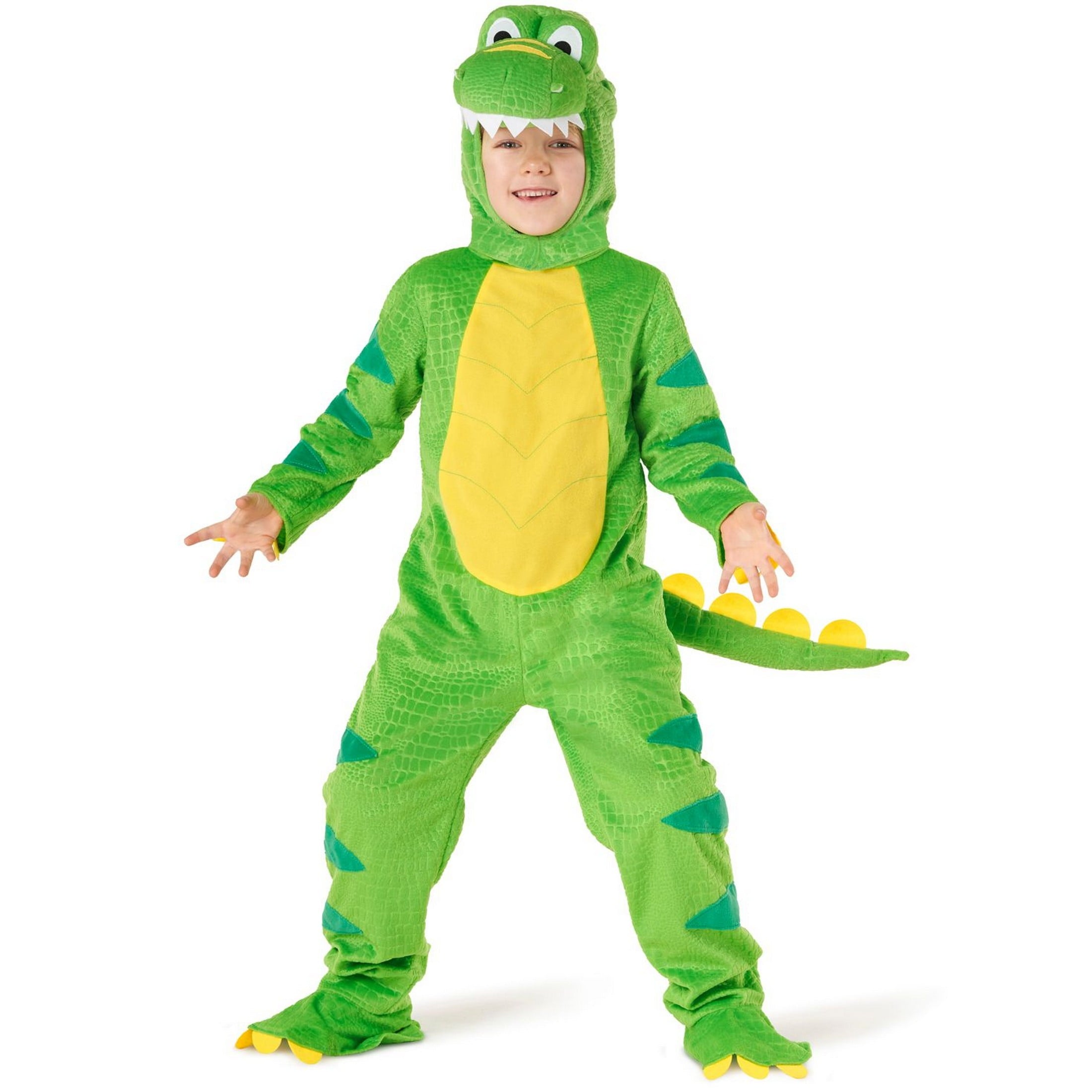  Kids Green T Rex Costume Boys Girls Dinosaur Jumpsuit Fancy Dress Halloween Green T2