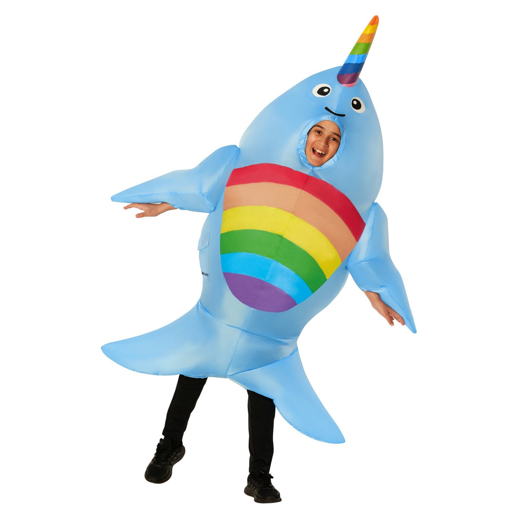  Kids Inflatable Narwhal Costume Boys Girls Blow Up Rainbow Fish Halloween Blue One Size