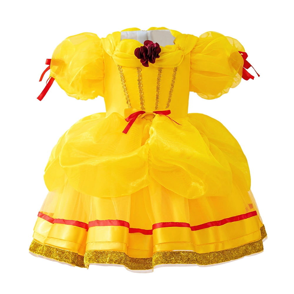 Princess Yellow Costume for Baby Girls Halloween Cosplay Party Outfit, Size 9-12M