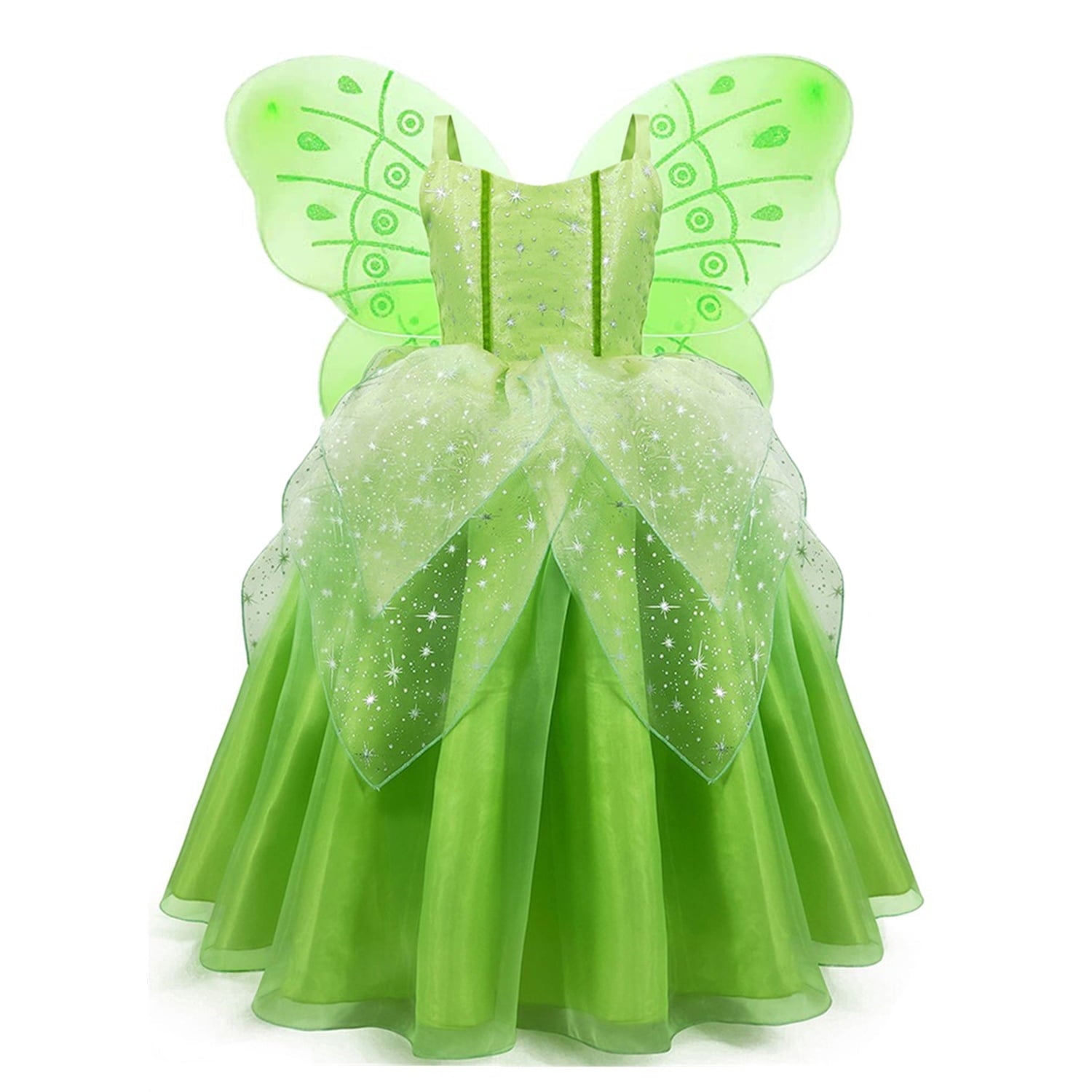 Tinyterrors™ Princess Dress Party Costume for Little Girls Fancy Christmas/Halloween Child Role Play Green Fairy Skirt with Luxury Accessories Outfits,2/3t