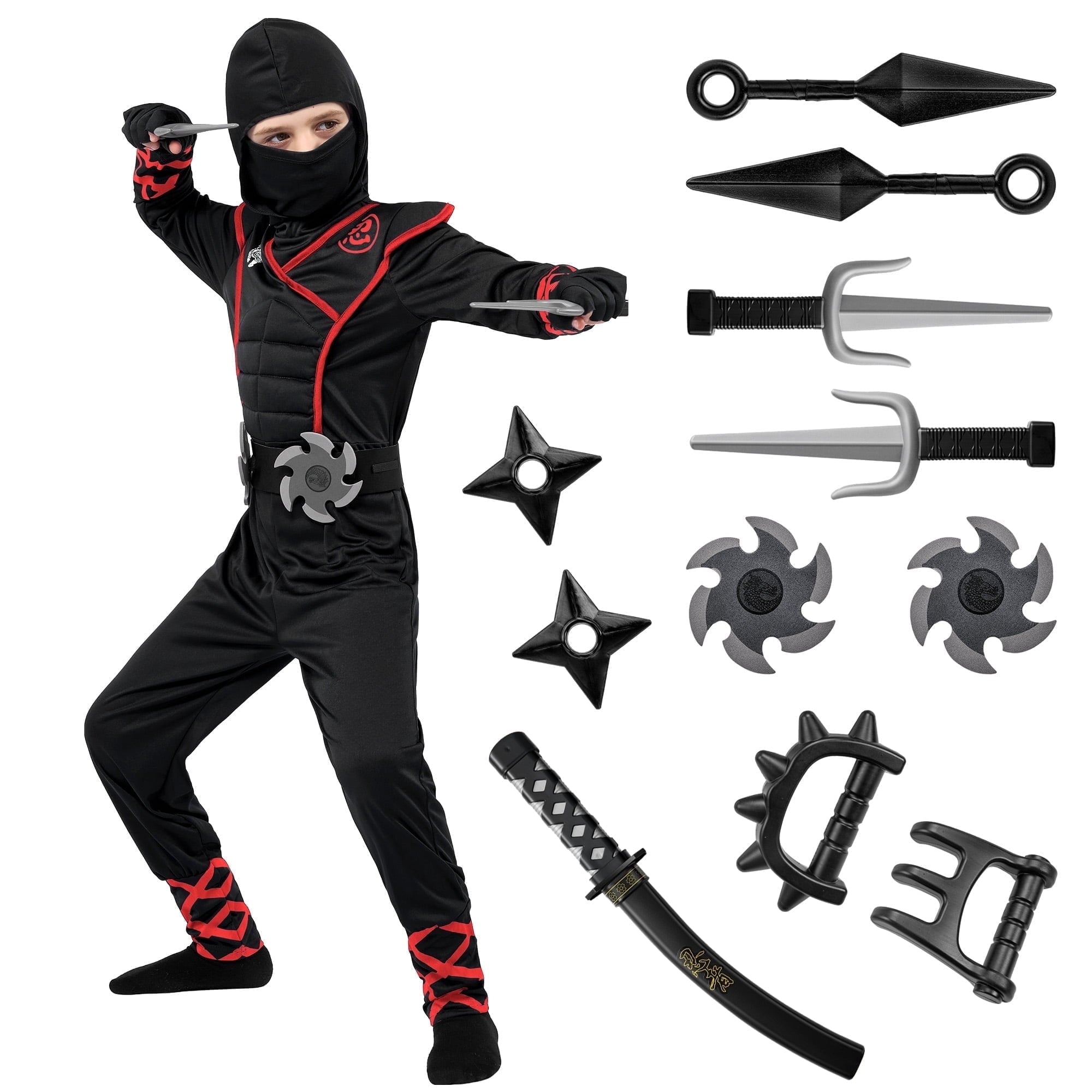  Kids Ninja Costume for Boys Halloween Fancy Dress Costume for Kids Age 3 & up
