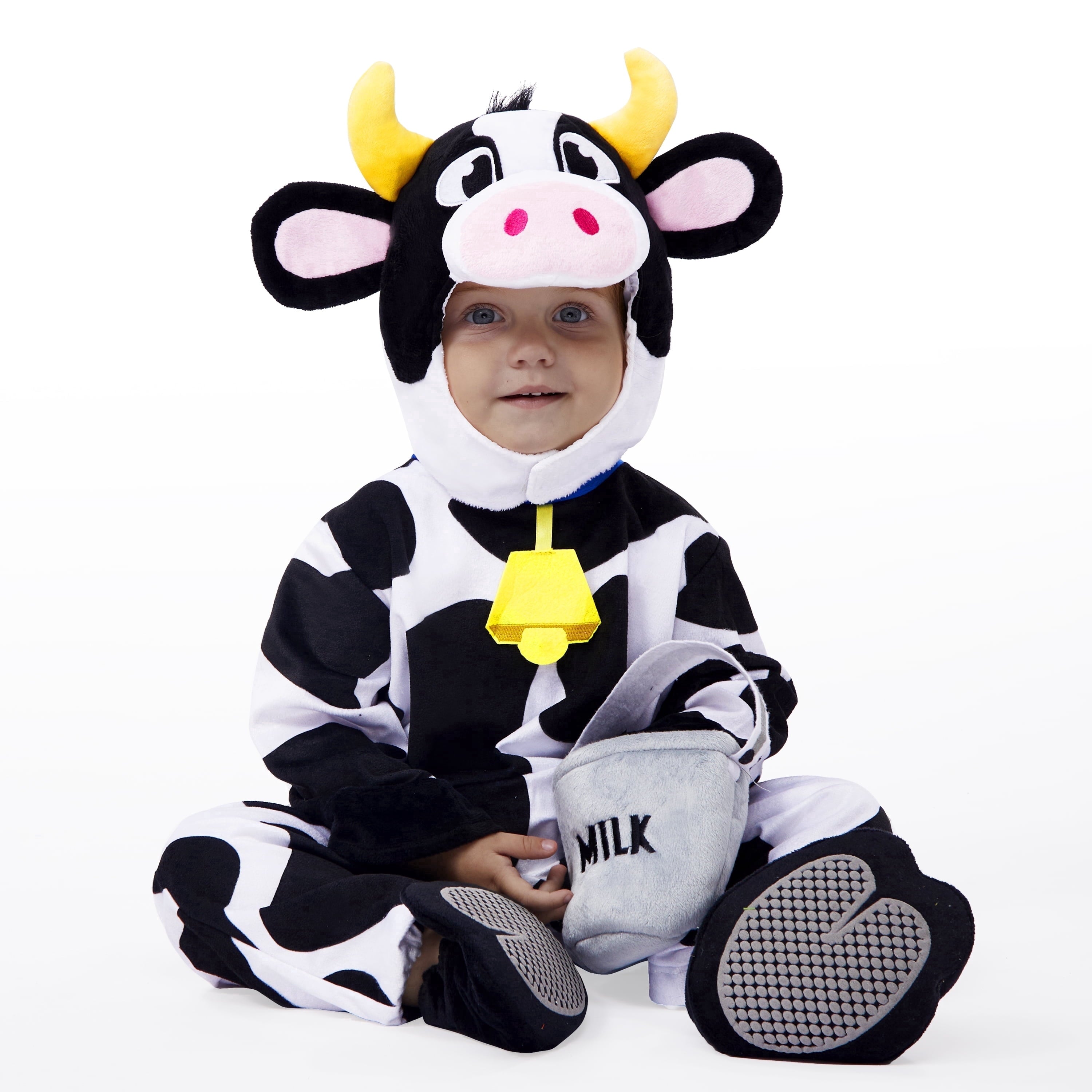  Baby Cow Costume with Milking Bucket for Toddler, Kids Halloween Farm Party Dress up Role Playing Cosplay 0-5 Years