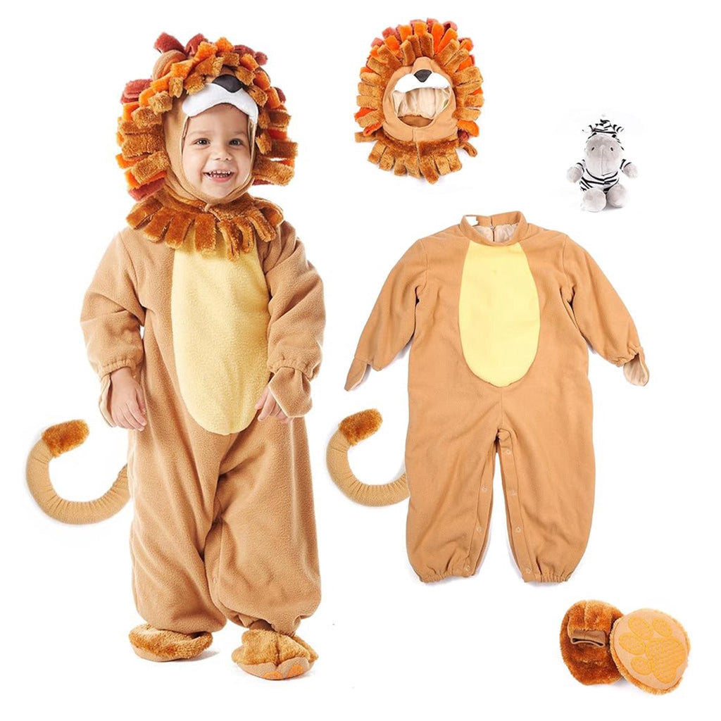  Baby Lion Costume with Toy Zebra for Infant, Halloween Animal Themed Party Role Playing Cosplay 18-24 Months
