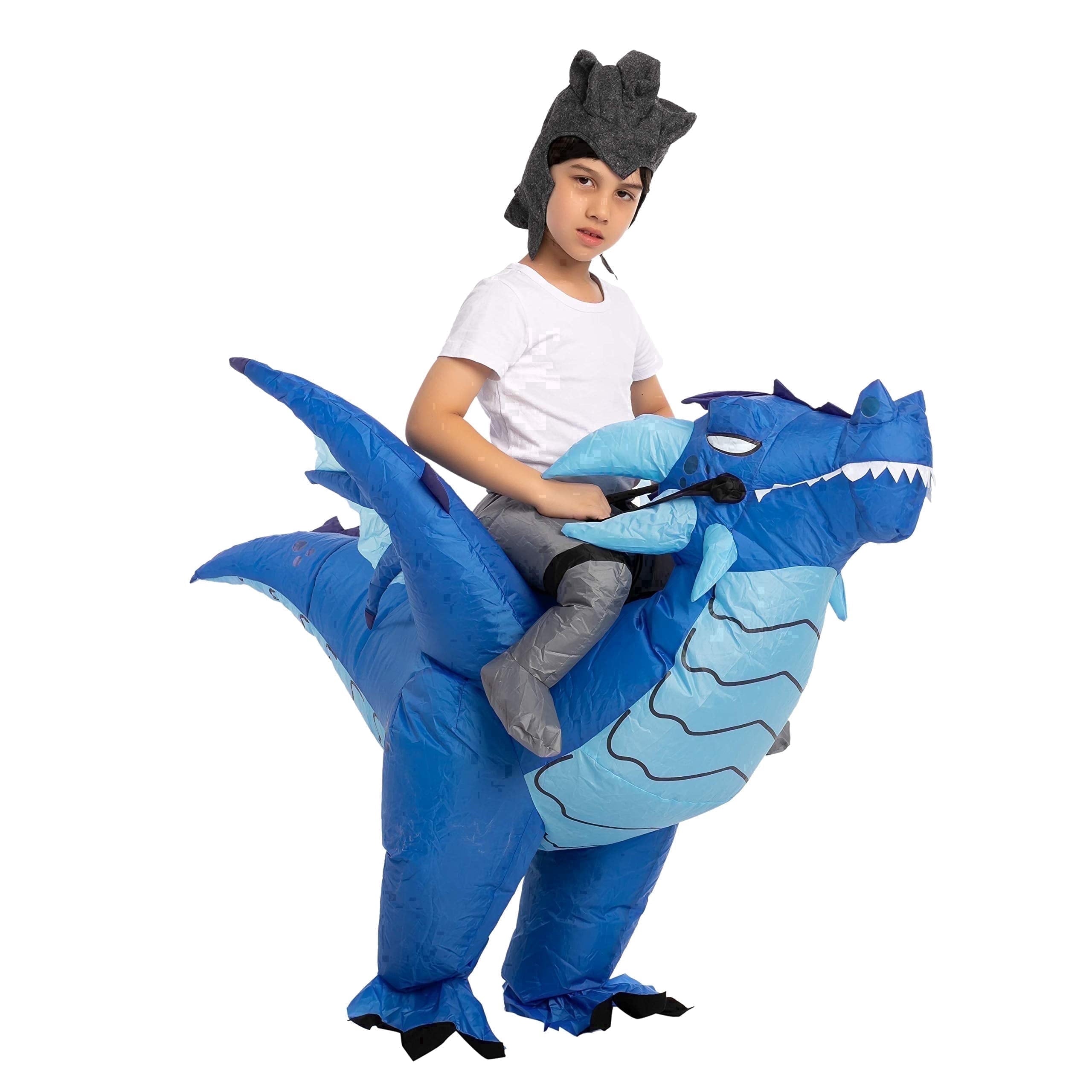 Tinyterrors™ Kids Inflatable Dinosaur Costume with LED Light Up Eyes,Blow Up Ride-On Dinosaur Skeleton Costume for Halloween Party,Cosplay and Themed Dress Up