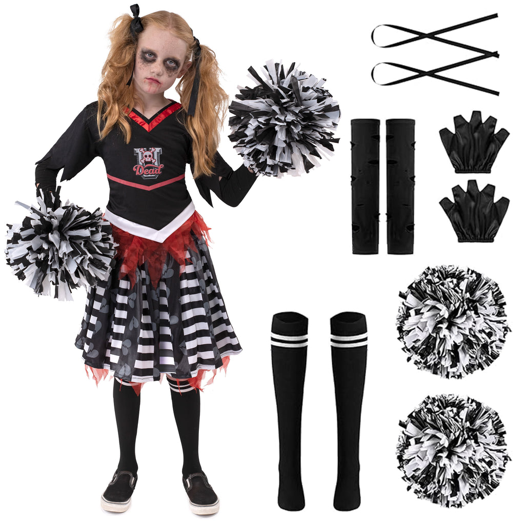  Kids Cheerleader Costume, Cheerless Costume for Girls, Scary Cheerleader Costume for Halloween Party Dress Up Age Up to 12 Years