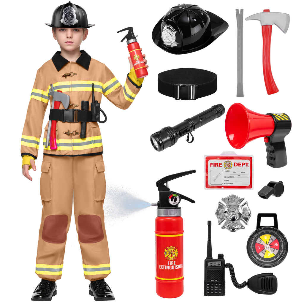  Halloween Kids Fireman Costume, Firefighter Costume for Boys Toddler Halloween Party Dress Up 3-7 Years
