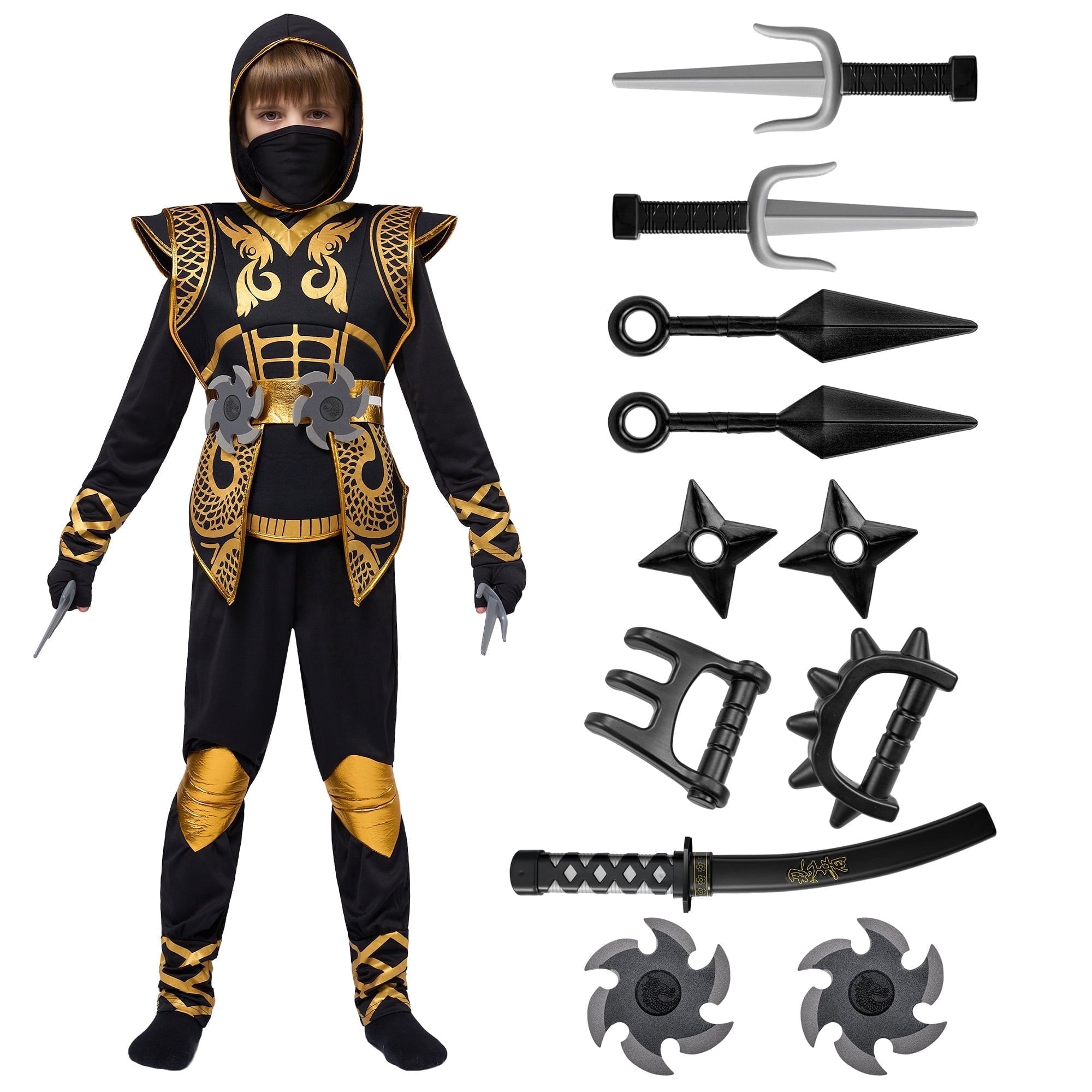  Kids Golden Ninja Costume for Toddler Boys Halloween Dress Up Age Up to 12 Years
