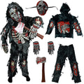  Kids Zombie Costume, Scary Halloween Zombie Costume for Boys, Monsters Costume with Plastic Toy Axe for Halloween Party Dress-Up Age Up to 14 Years