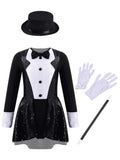 TiaoBug Kids Girls Magician Costume Long Sleeve Sequins Leotards Halloween Fancy Dress Up Outfits Black 8