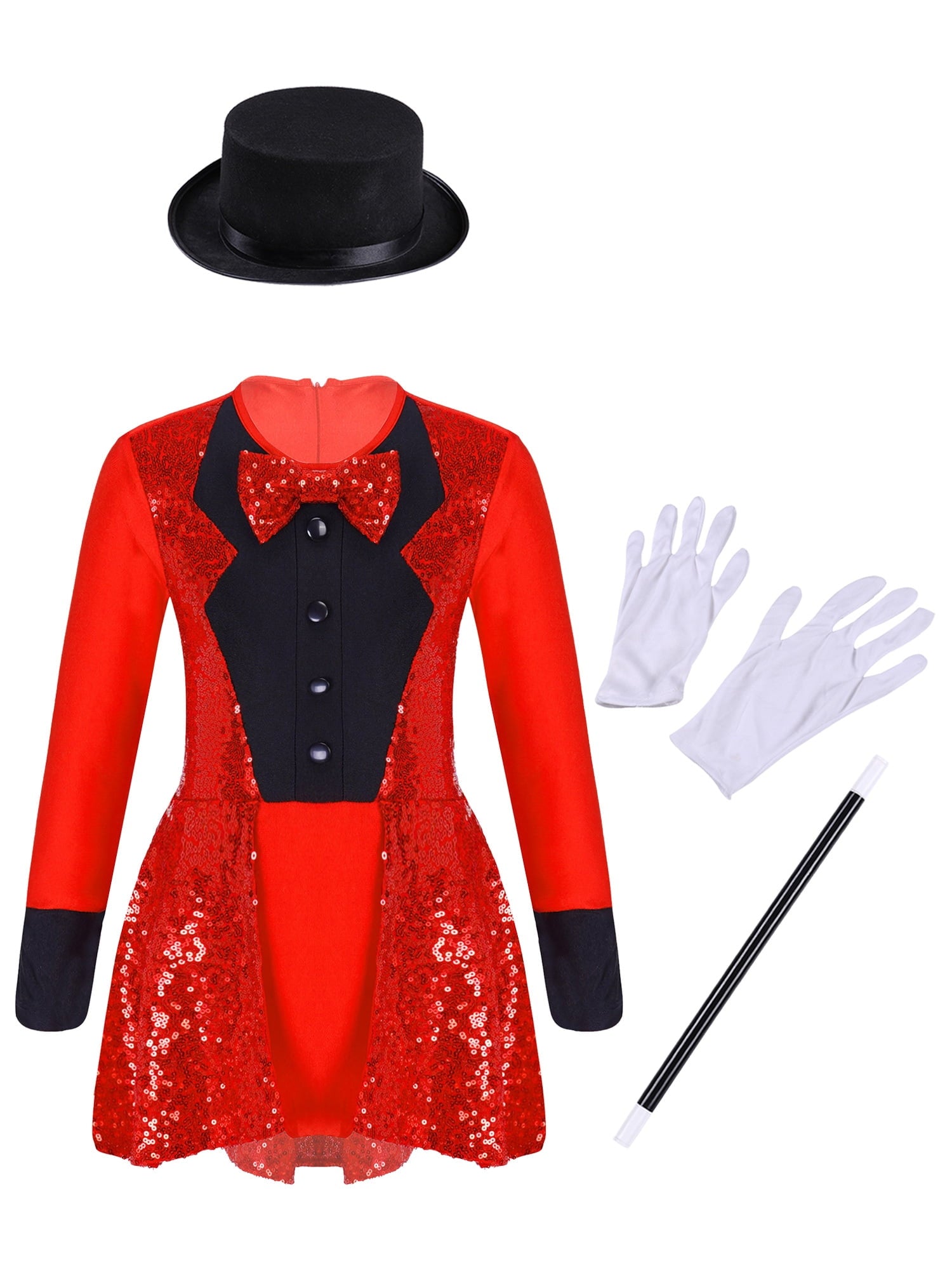 Tinyterrors™ TiaoBug Kids Girls Magician Costume Long Sleeve Sequins Leotards Halloween Fancy Dress Up Outfits Black 8