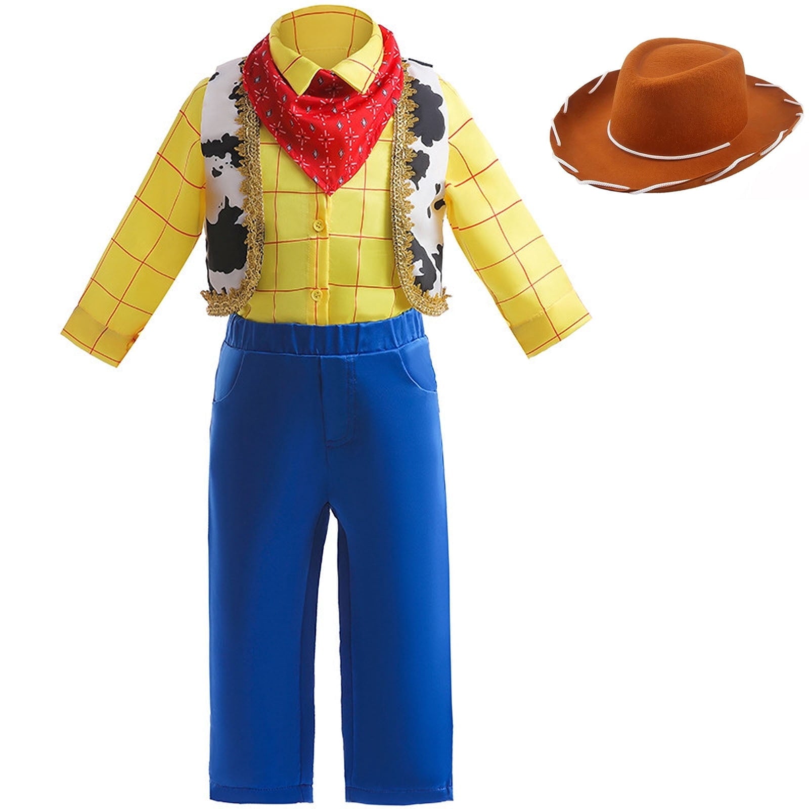 Kids Halloween Cowboy Costume Plaid Shirt with Vest and Red Bandana Hat Set