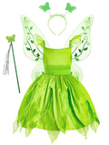 Tinyterrors™ 2-10Y Green Fairy Princess Dresses for Girls Christmas Halloween Costume Cosplay Dress Up with Wing & Accessories