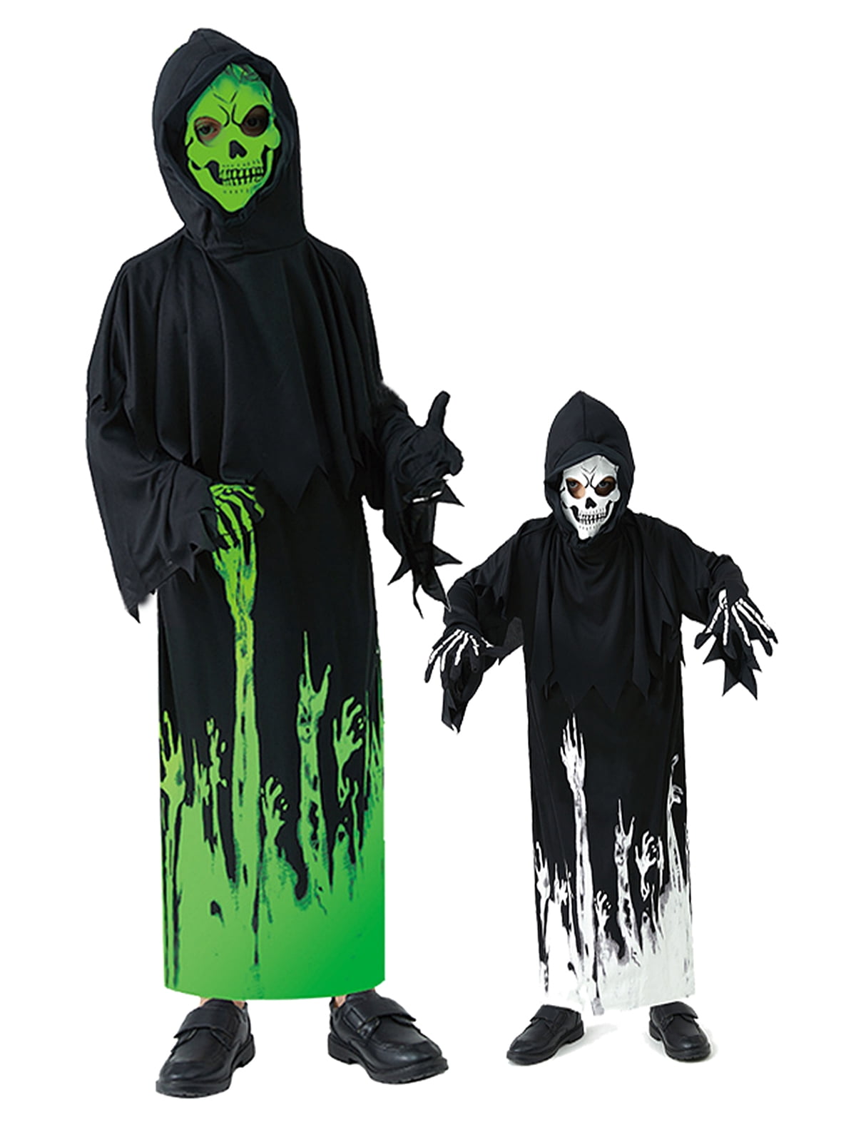  Halloween Glow In The Dark Grim Reaper Costume for Kids, Cosplay Robe without Scary Scythe for Boys Girls, 5-12 Years