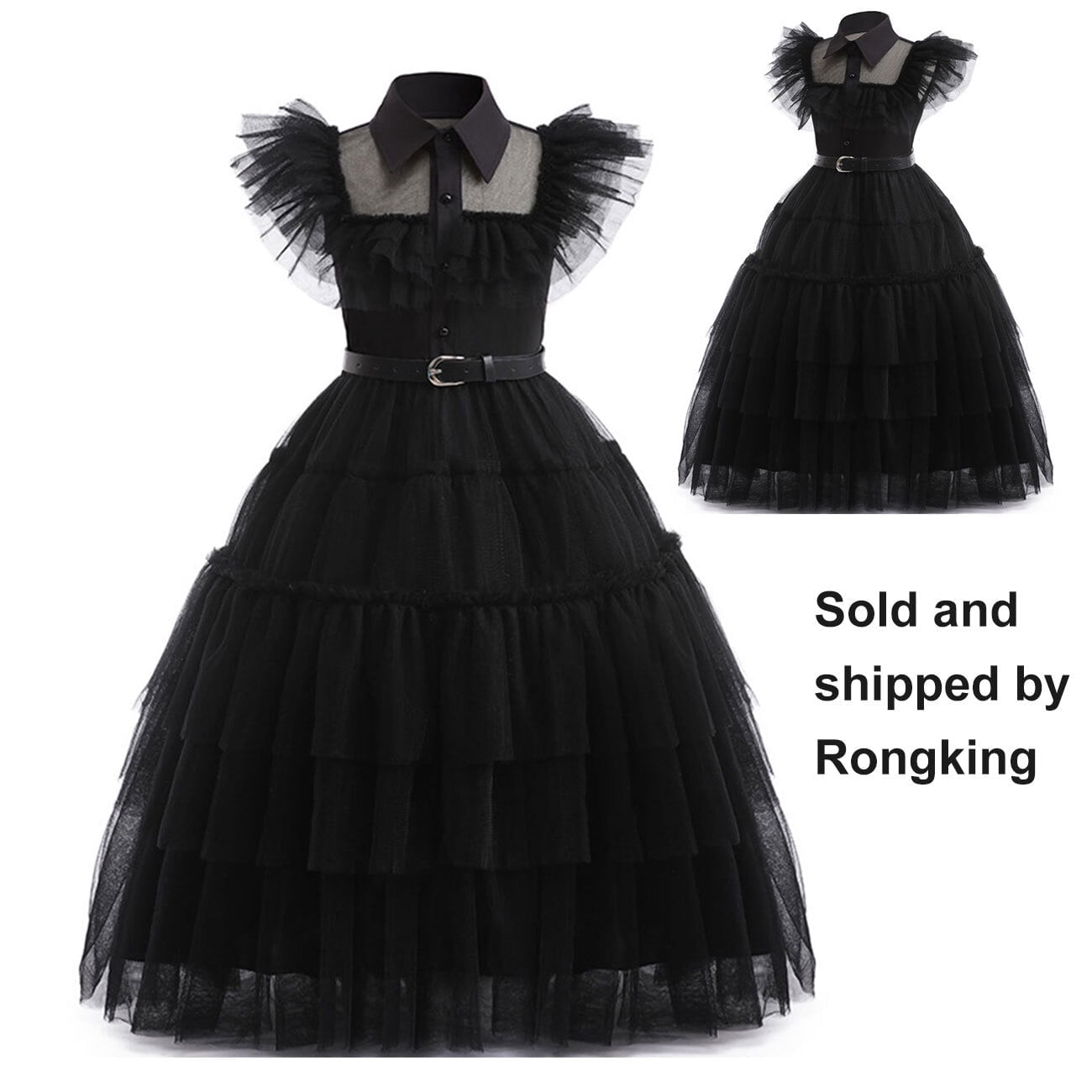  Black Mesh Cosplay Fancy-Dress Costume with Adjustable for Child, Little Girls 120 for 5-6Y