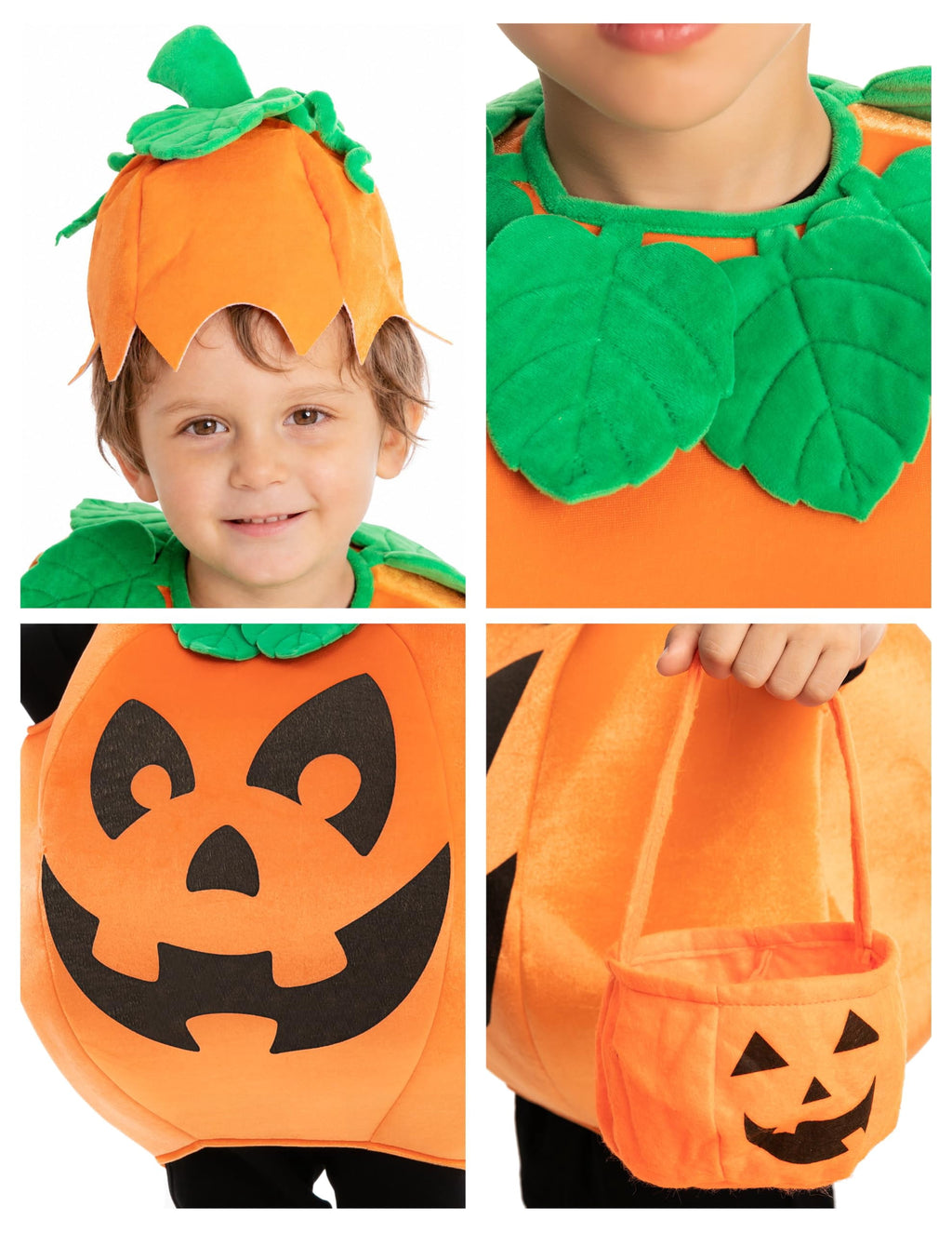  Child Pumpkin Costume with Toy Basket for Kids Toddler Halloween Dress Up Pumpkin Themed Party Role Play Cosplay
