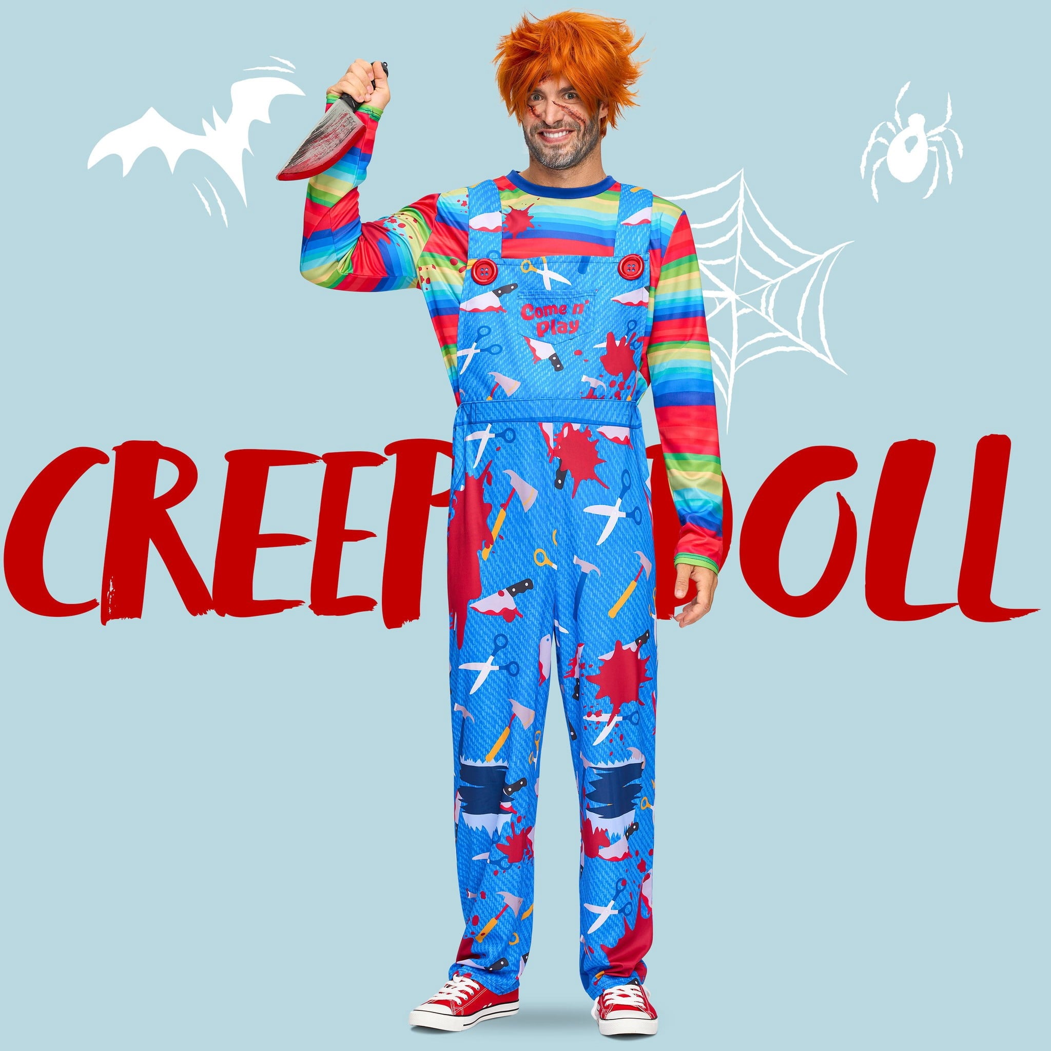  Men Killer Doll Costumes, Creepy Doll Costume for Adult Halloween Dress up Party Cosplay, Family Matching Costumes