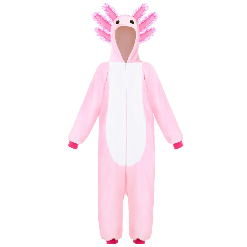  Halloween Axolotl Costume for Kids, Zip-Up Hooded Jumpsuit Pajama for Halloween Themed Party
