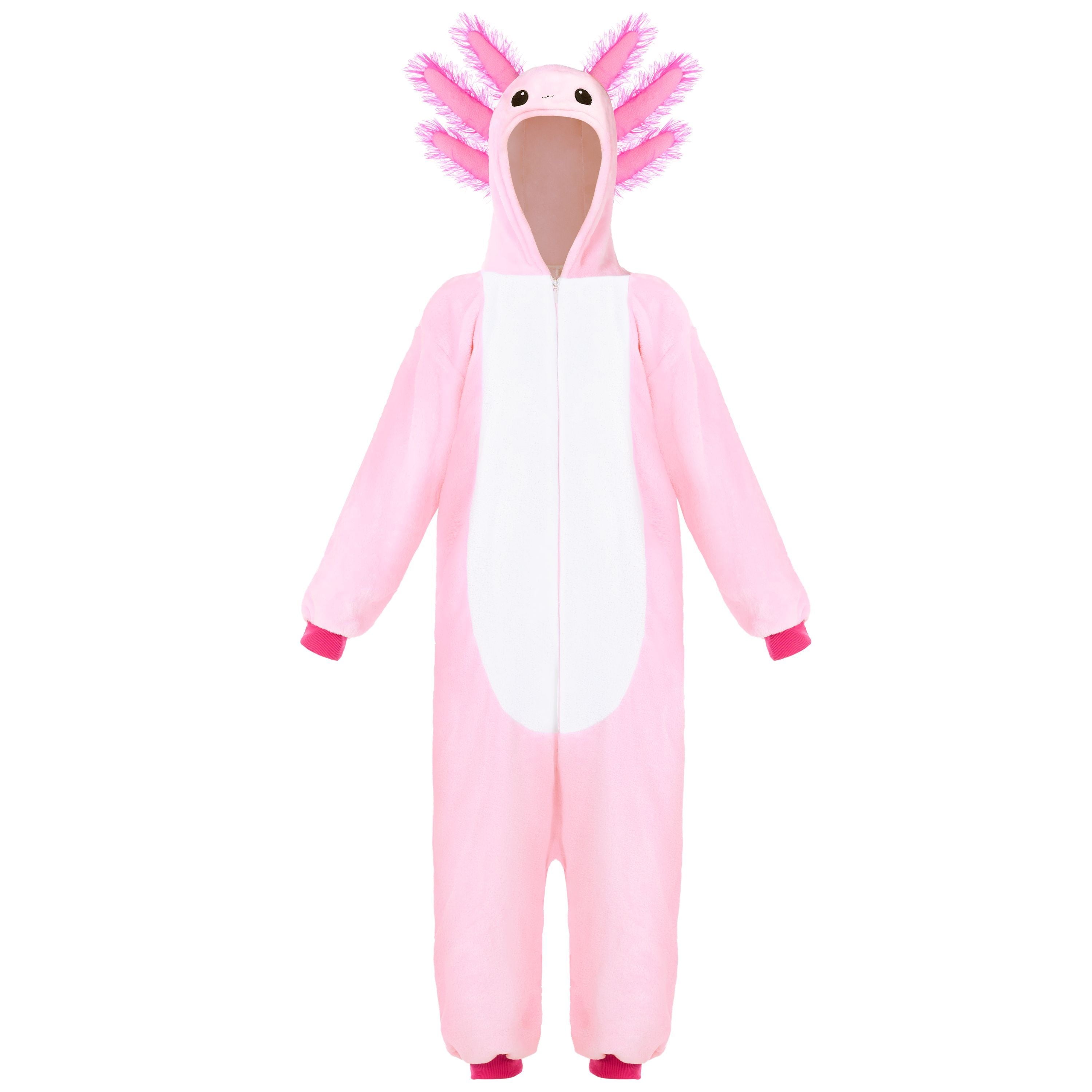  Halloween Axolotl Costume for Kids, Zip-Up Hooded Jumpsuit Pajama for Halloween Themed Party