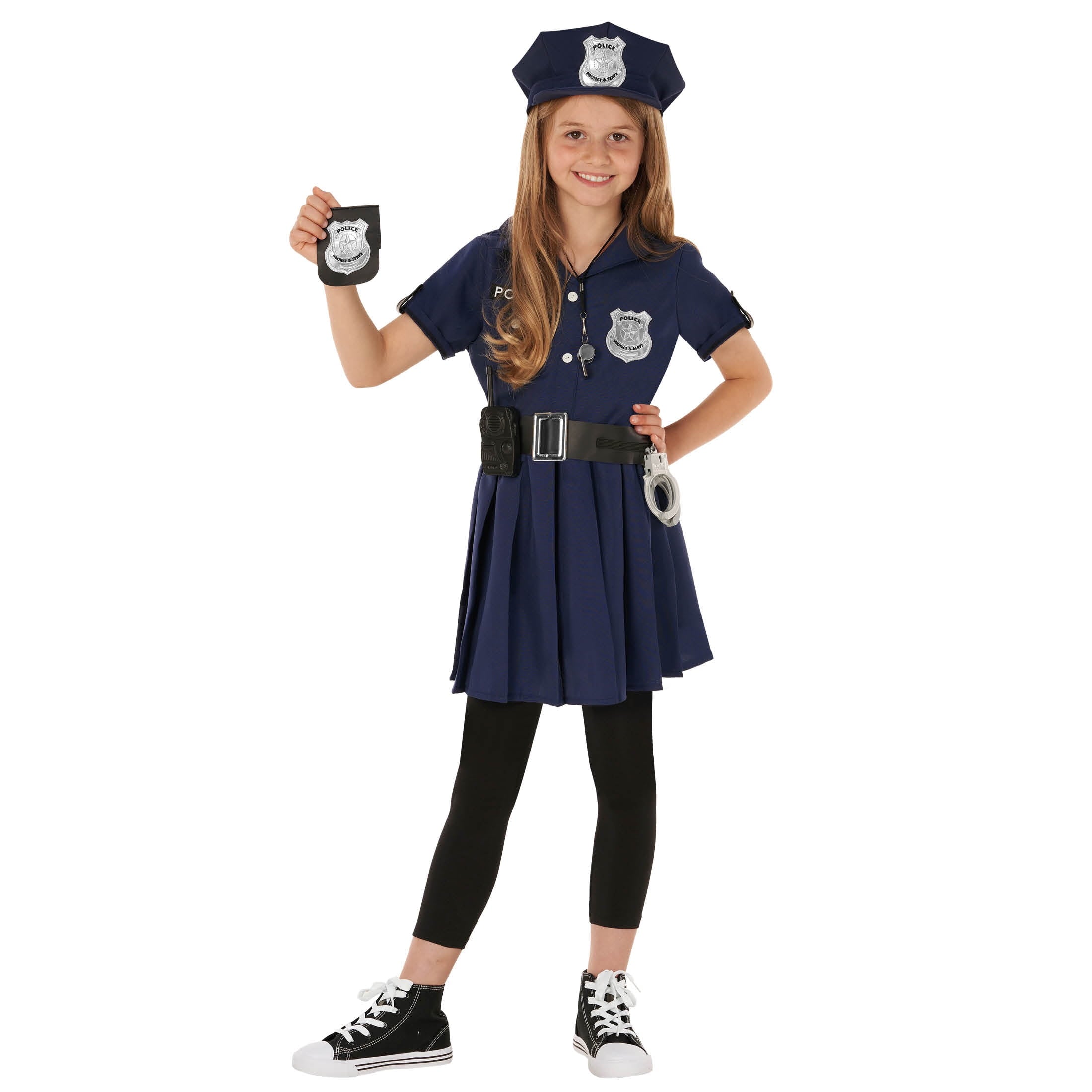  Navy Blue Police Girl Costume Toys Kids Officer Cop Uniform Dress Halloween Halloween Blue L