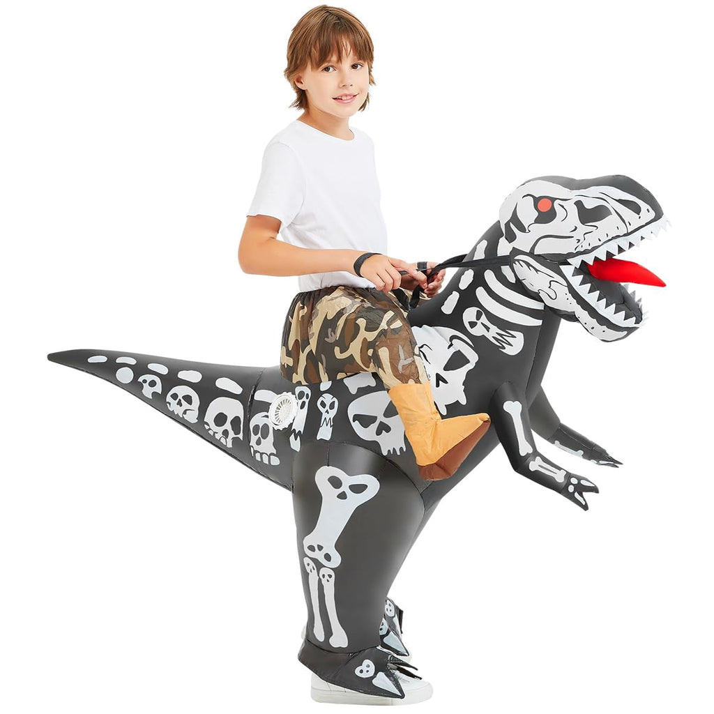 COMIN 36 inch Inflatable Dinosaur Costume Kids Ride-on Inflatables Blow Up Dino Costume Skeleton Funny Dress for Halloween Party