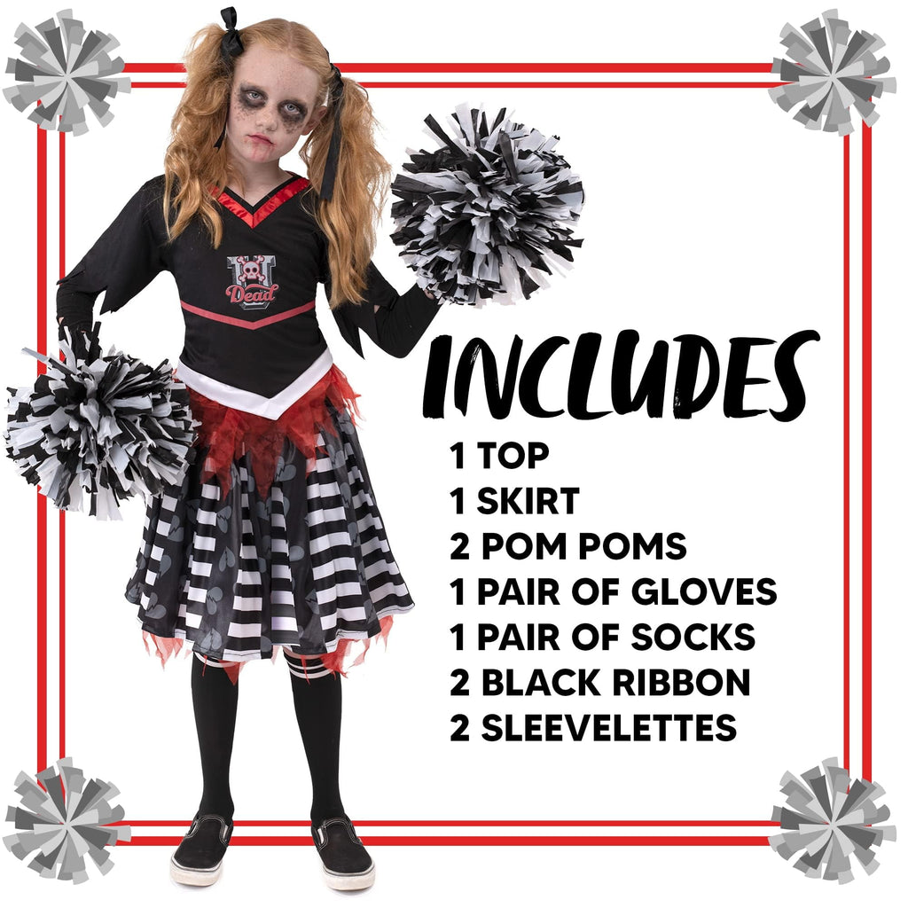  Kids Cheerleader Costume, Cheerless Costume for Girls, Scary Cheerleader Costume for Halloween Party Dress Up Age Up to 12 Years