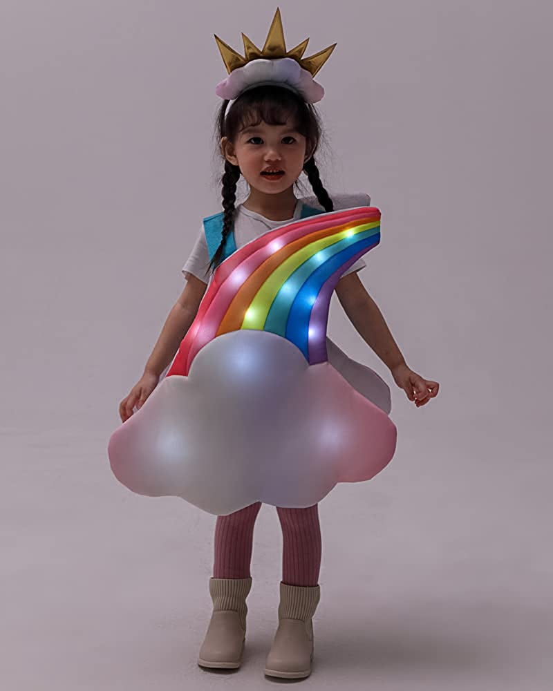 Seasons Child Light Up Rainbow Costume, Size 3-4T, Cloud 7 Colors Rainbow Outfits with Sun Headpiece