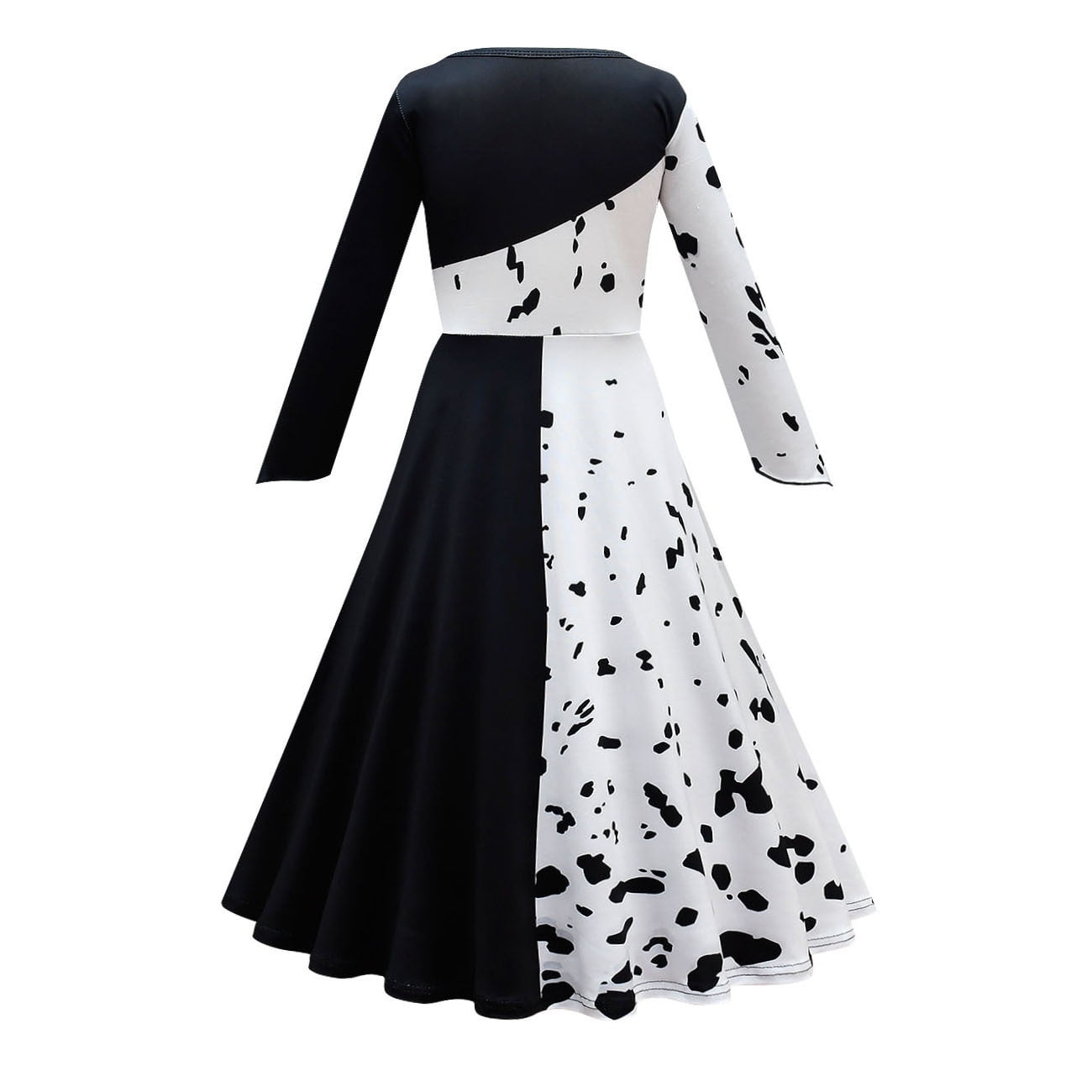 IDOPIP Cruella Deville Costume for Girls Kids Halloween Fancy Dress up Cosplay Black White Dalmatian Dog Dress with Wigs Gloves Cigarette Holder Outfit 5-6 Years Long Sleeve - Classic
