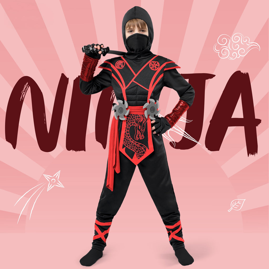  Ninja Costume for Kids, Ninja Dragon Costume Set, Boys Halloween Outfit for Dress-up and Role-play Party