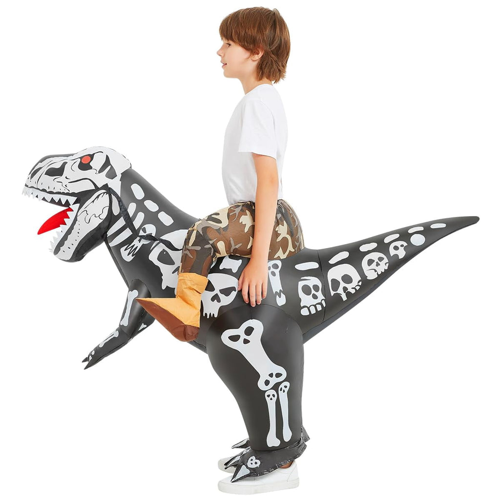 COMIN 36 inch Inflatable Dinosaur Costume Kids Ride-on Inflatables Blow Up Dino Costume Skeleton Funny Dress for Halloween Party
