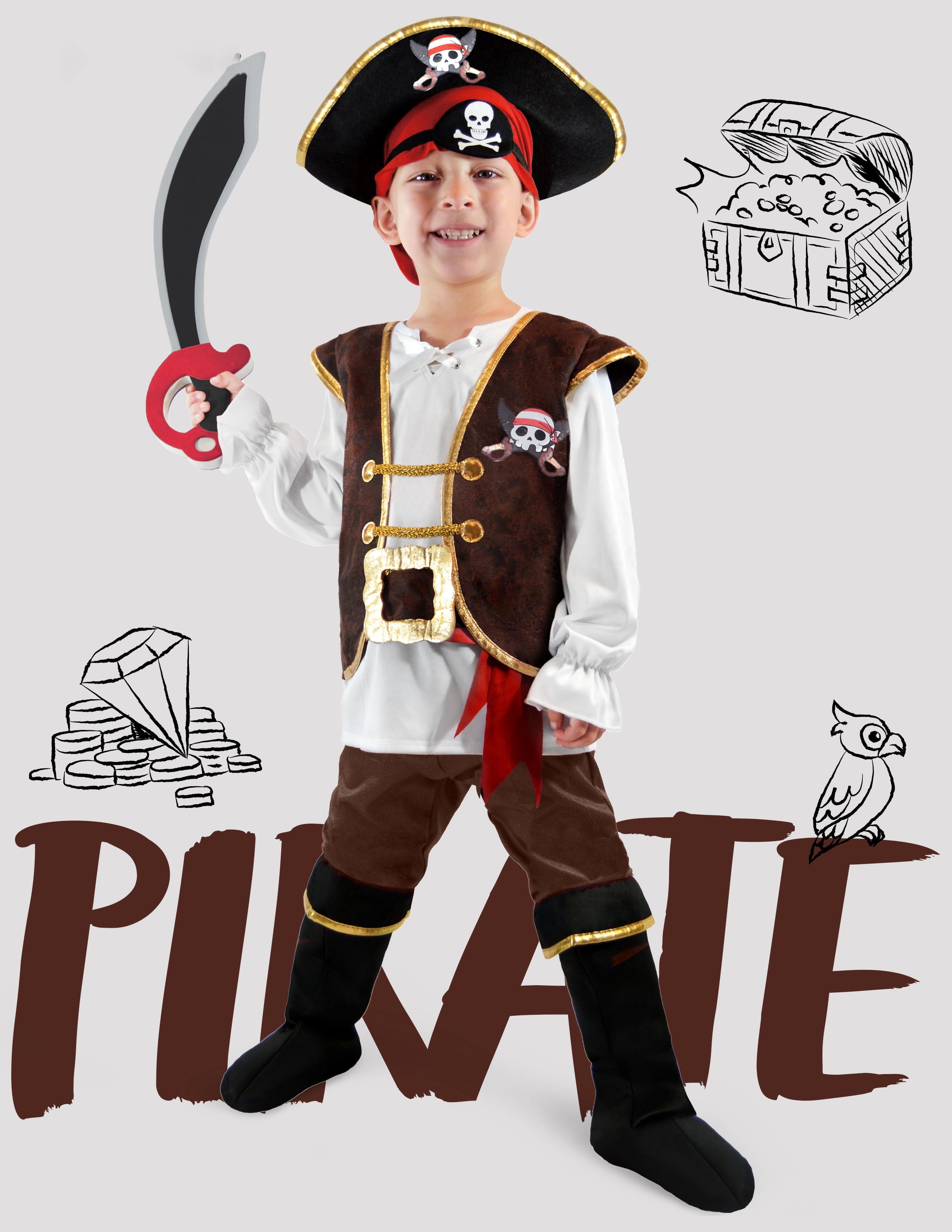  Halloween Pirate Costume for Kids, Boys Pirate Costume Set, Pirate Accessories Costume for Toddler Themed Party Cosplay Dress Up