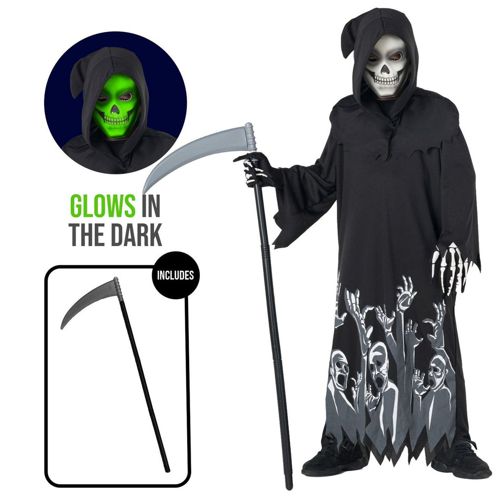  Kids Glow in the Dark Grim Reaper Costume Scy the Boy Girl Halloween Halloween Black L