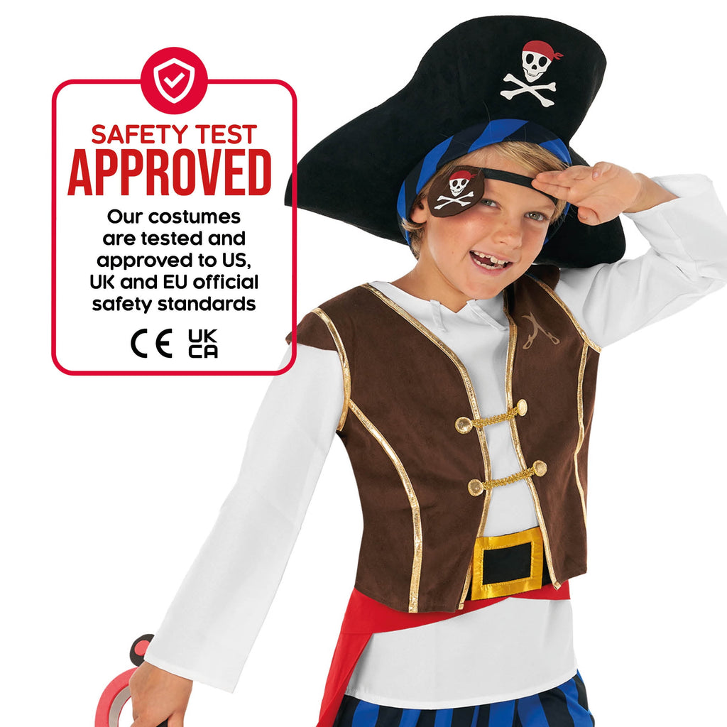  Boys Blue Pirate Costume Hat Toy Sword Kids Buccaneer Captain Halloween Halloween Blue L