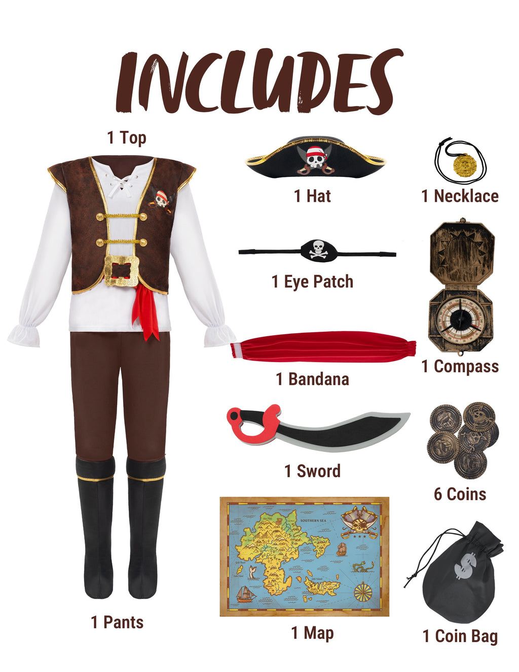  Halloween Pirate Costume for Kids, Boys Pirate Costume Set, Pirate Accessories Costume for Toddler Themed Party Cosplay Dress Up